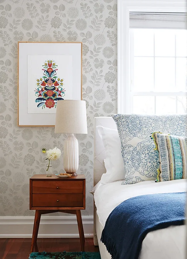 A-Street Prints Inge Light Grey Floral Block Print Wallpaper - SKU 4066-26533