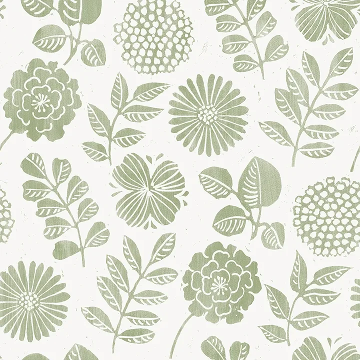 4066-26531 | Inge Moss Floral Block Print Wallpaper