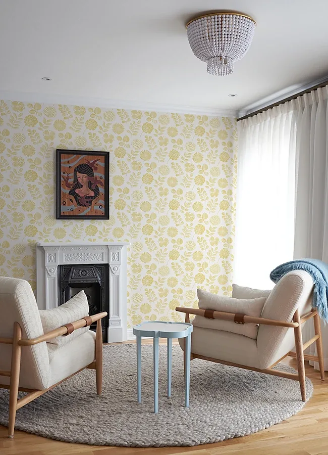 A-Street Prints Inge Yellow Floral Block Print Wallpaper - SKU 4066-26530