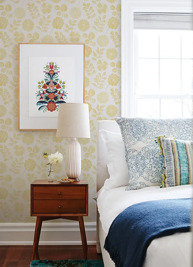 A-Street Prints Inge Yellow Floral Block Print Wallpaper - SKU 4066-26530