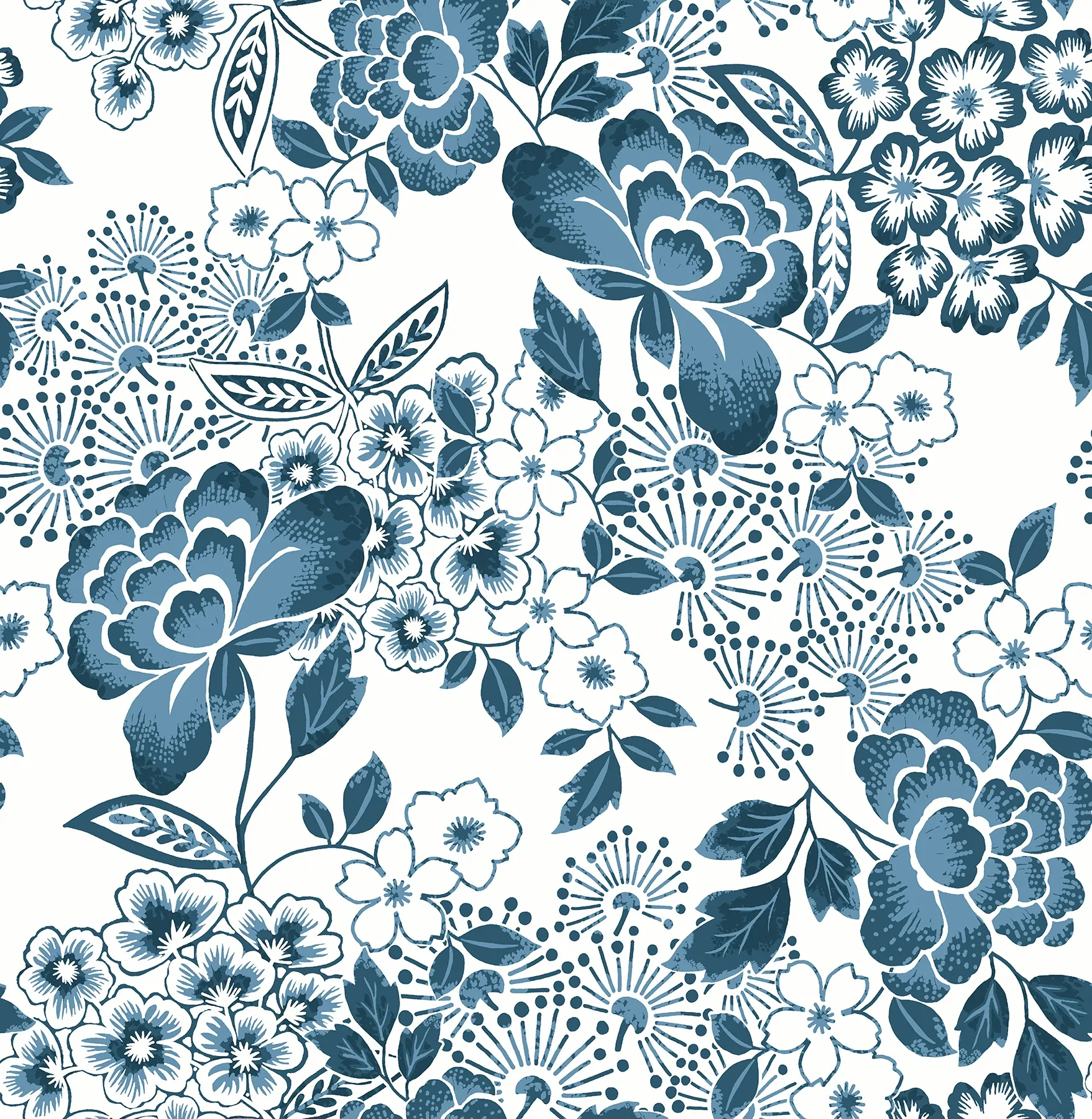 A-Street Prints Irina Blue Floral Blooms Wallpaper - SKU 4081-26304