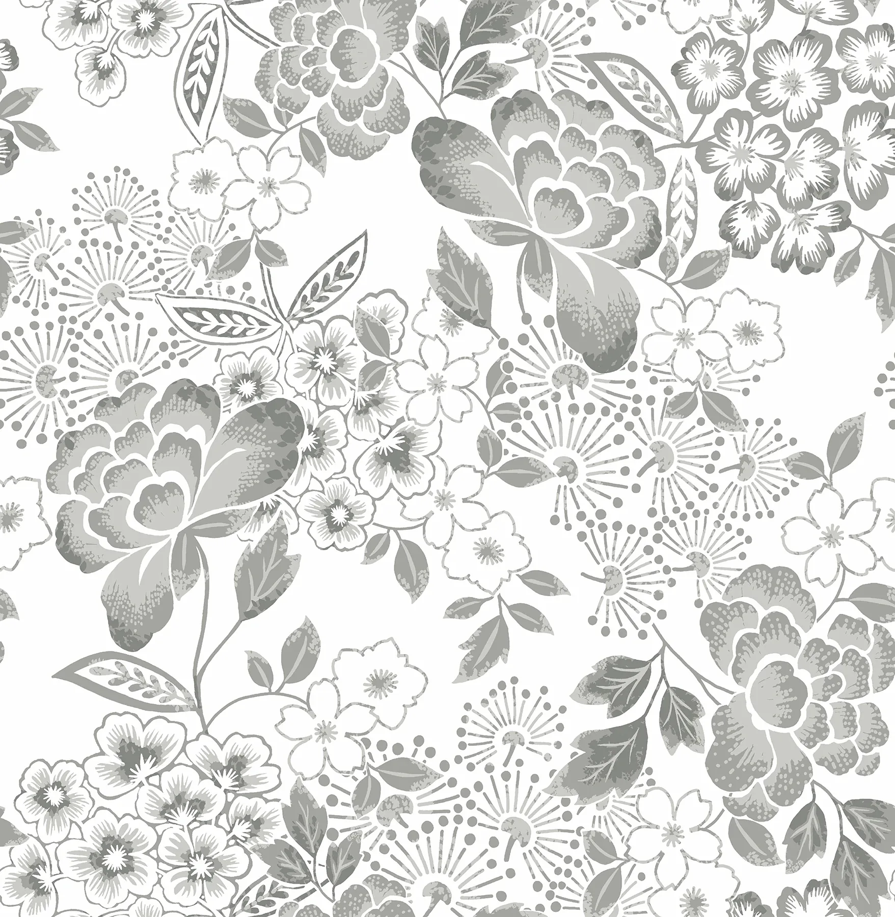 A-Street Prints Irina Grey Floral Blooms Wallpaper - SKU 4081-26303