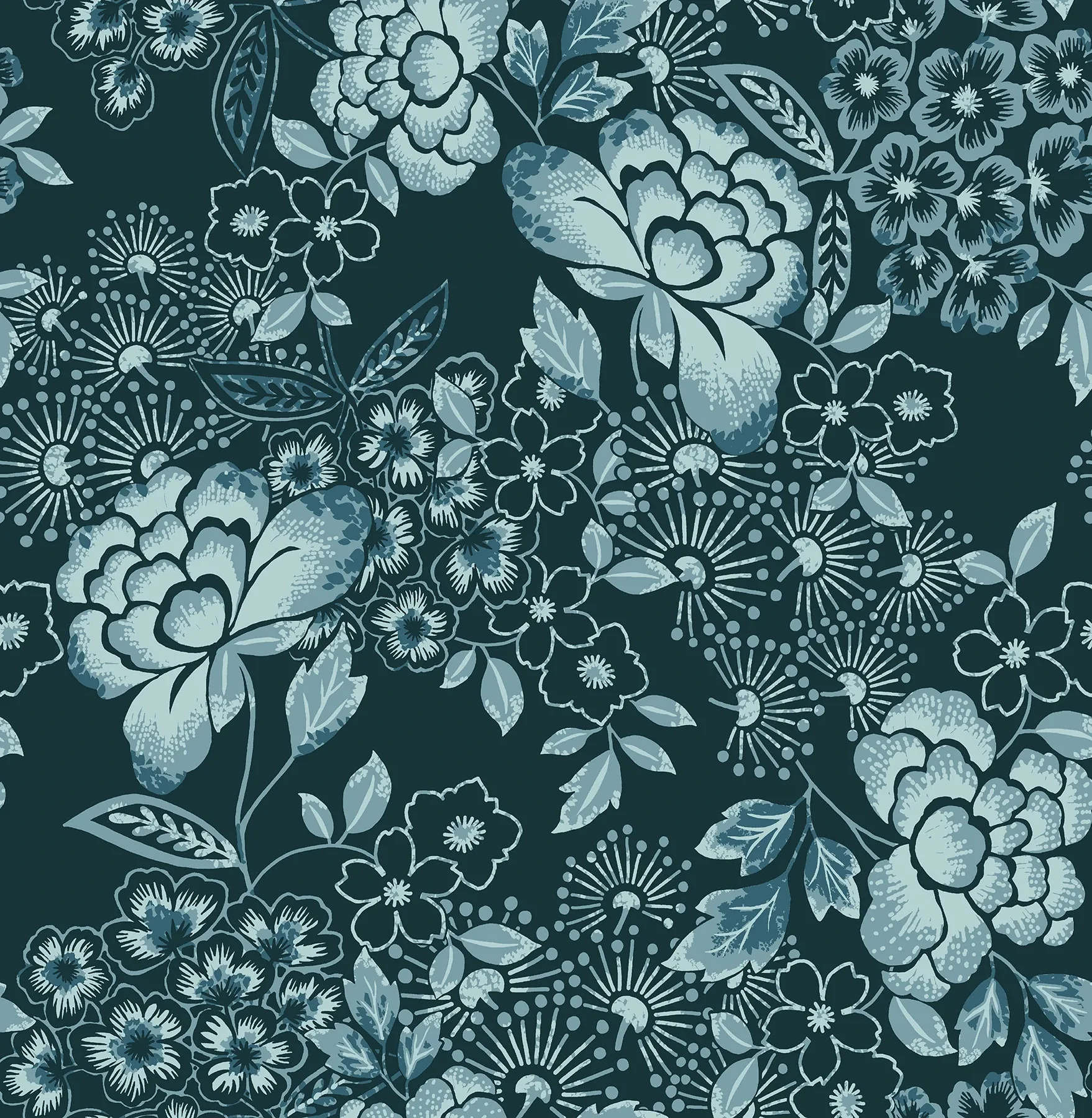 A-Street Prints Irina Navy Floral Blooms Wallpaper - SKU 4081-26300