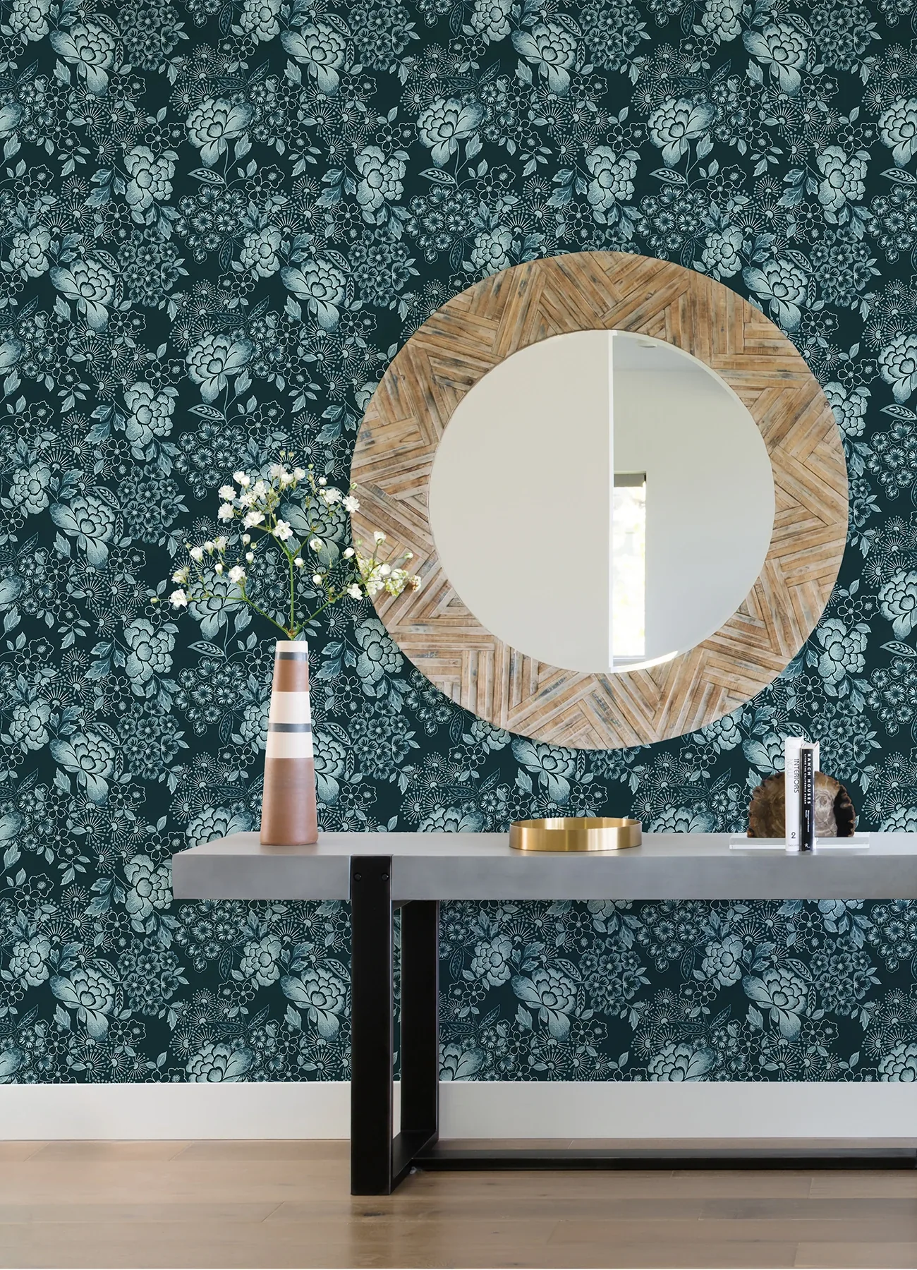 A-Street Prints Irina Navy Floral Blooms Wallpaper - SKU 4081-26300