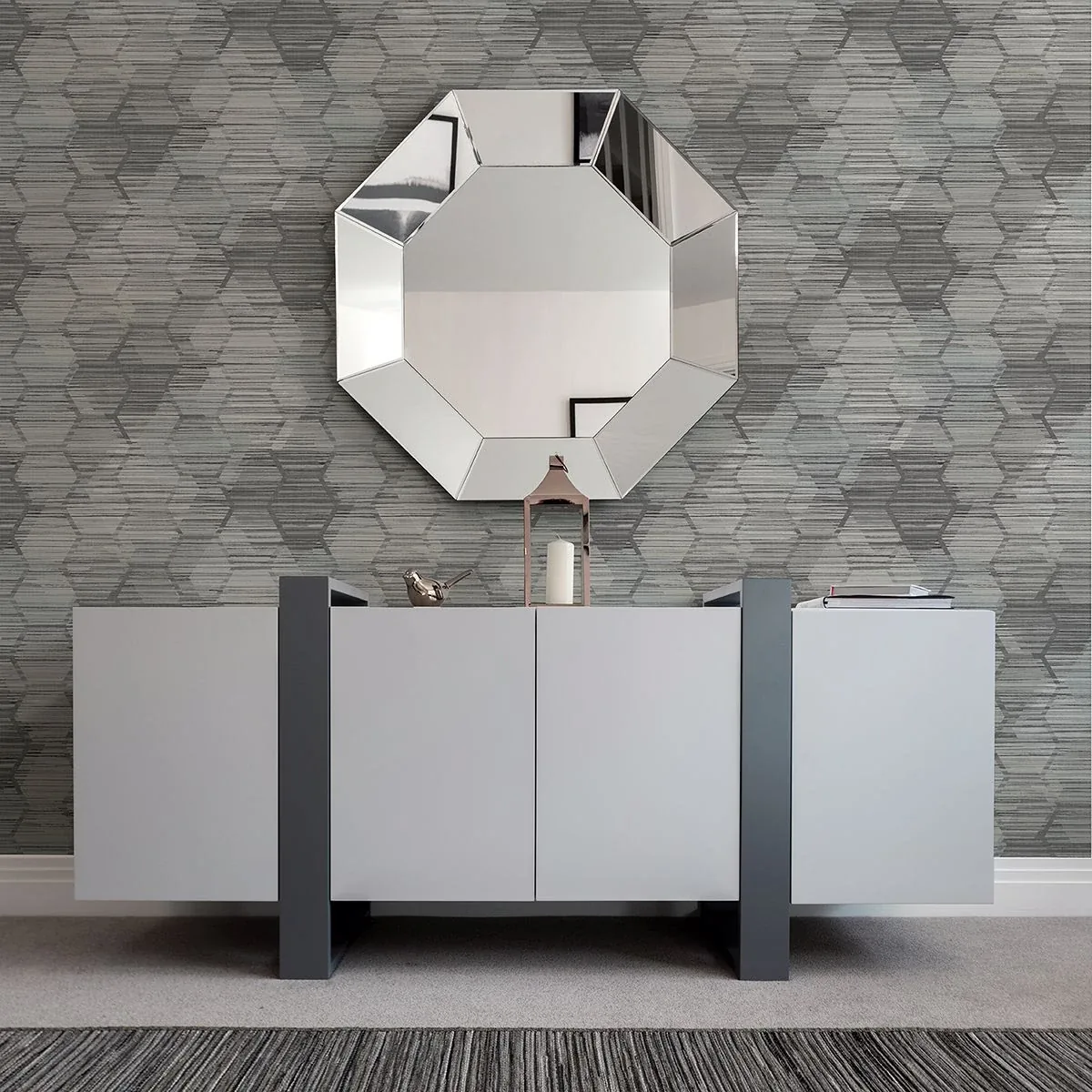 A-Street Prints Jabari Charcoal Geometric Faux Grasscloth Wallpaper - SKU 2949-60500