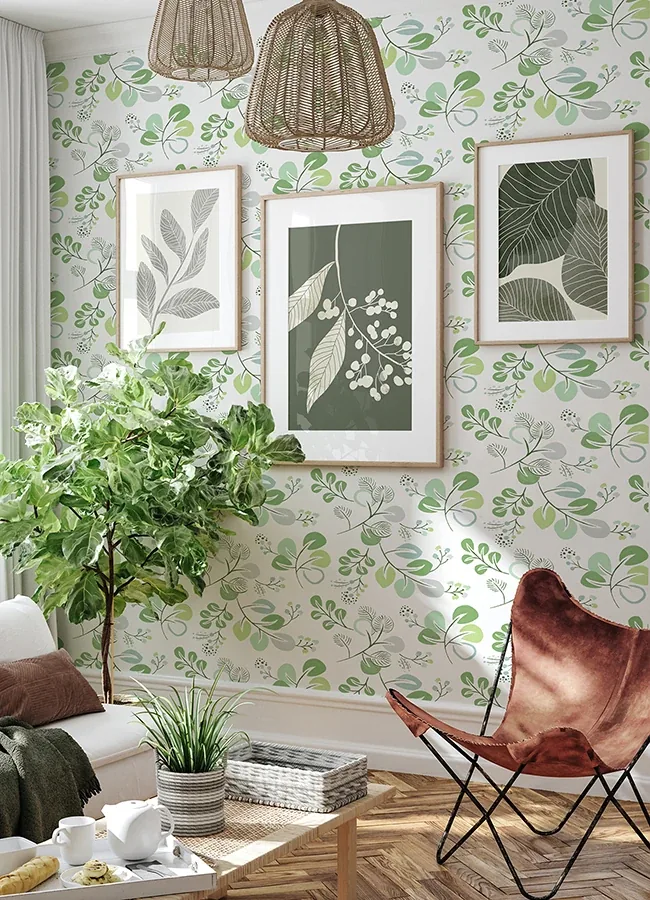 A-Street Prints Jonah Light Green Leaf Trail Wallpaper - SKU 4066-26565