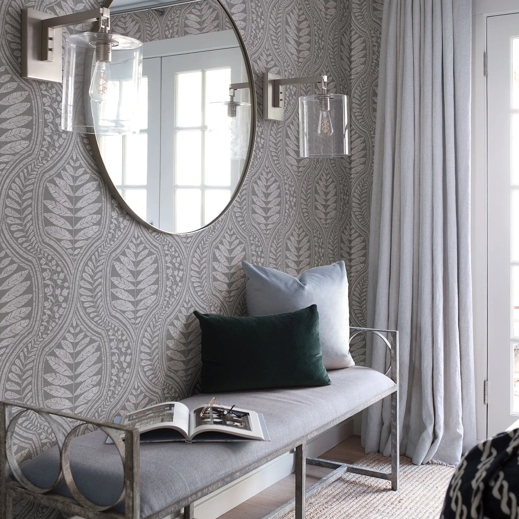 A-Street Prints Juno Dark Grey Grey Ogee Wallpaper | Wallpaper Twins A-Street Prints Juno Dark Grey Grey Ogee Wallpaper - SKU 2964-25951
