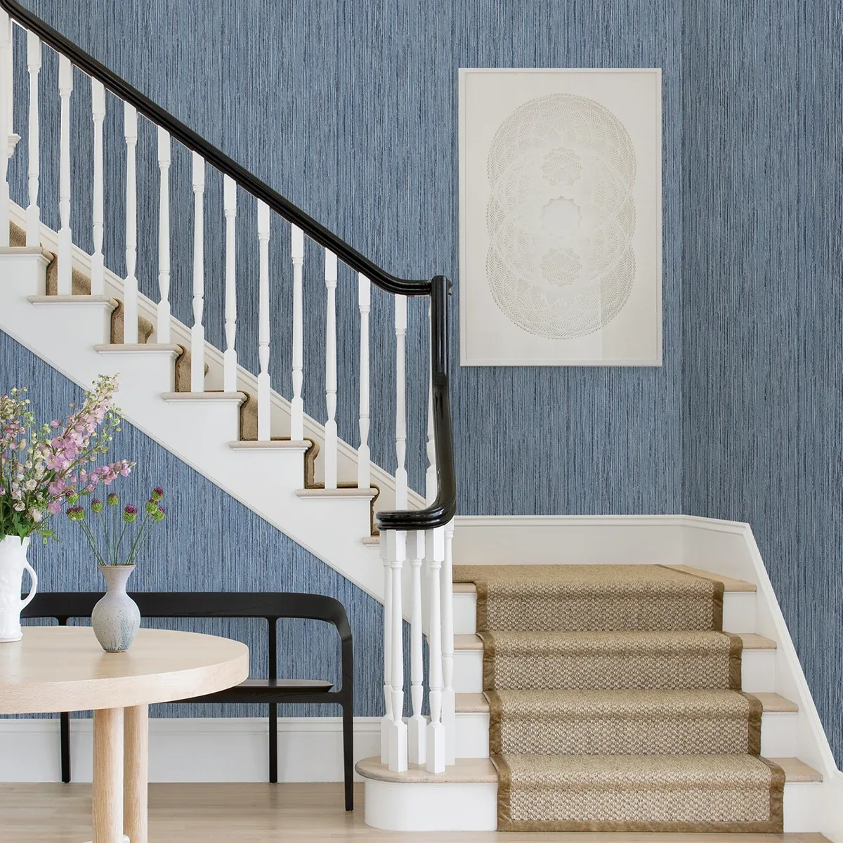 A-Street Prints Justina Indigo Faux Grasscloth Wallpaper - SKU 2971-86342