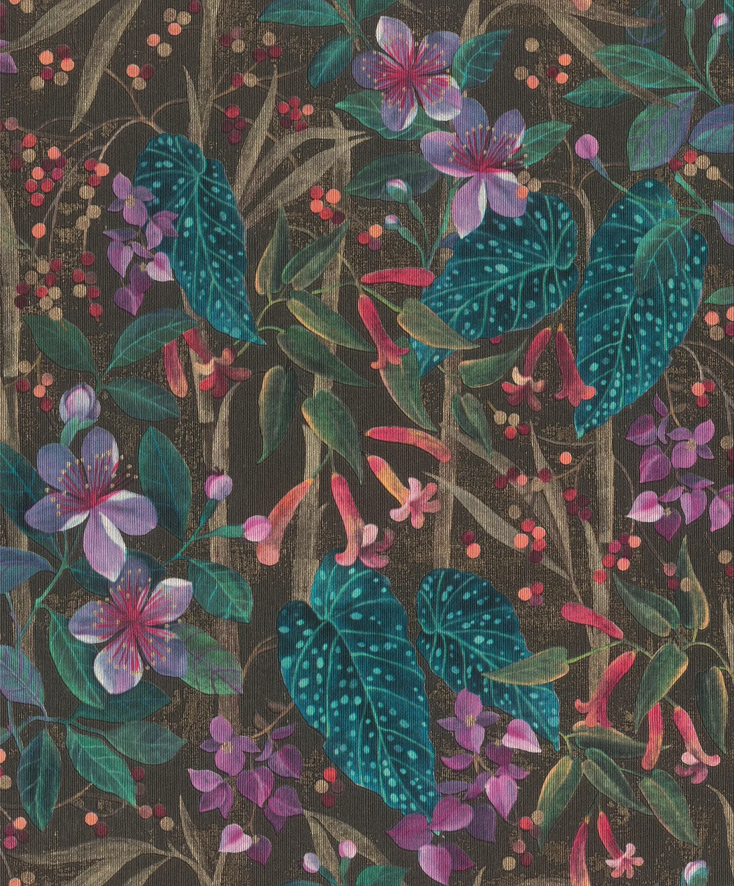 4202-538236 | Kalina Black Floral Fruits Wallpaper