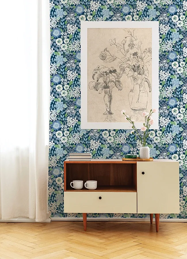 A-Street Prints Karina Blue Wildflower Garden Wallpaper - SKU 4066-26524