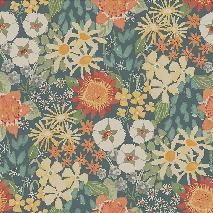 4066-26520 | Karina Teal Wildflower Garden Wallpaper