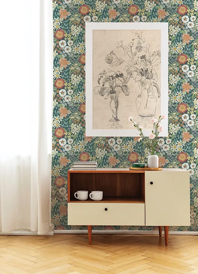 A-Street Prints Karina Teal Wildflower Garden Wallpaper - SKU 4066-26520