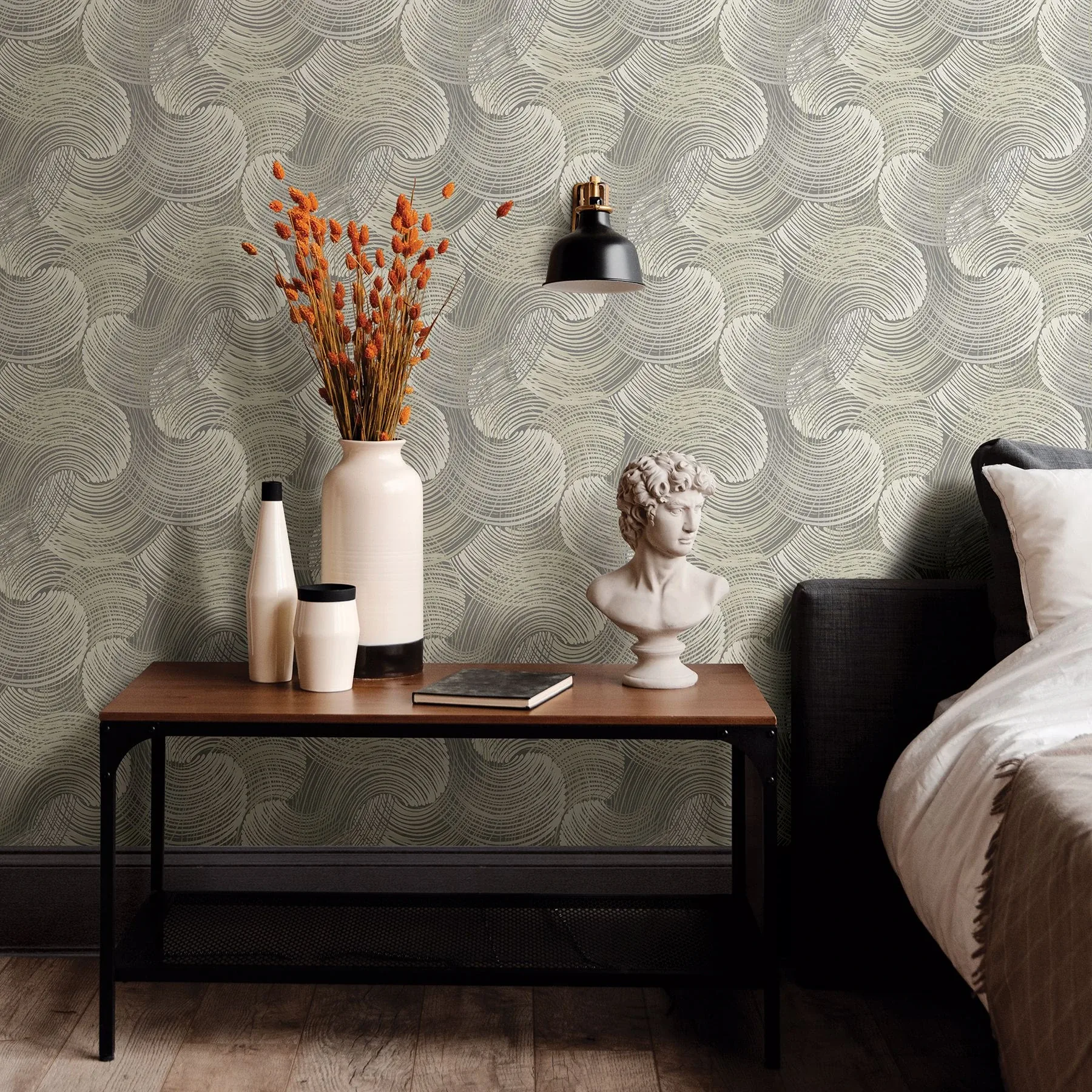 A-Street Prints Karson Grey Swirling Geometric Wallpaper | Wallpaper Twins A-Street Prints Karson Grey Swirling Geometric Wallpaper - SKU 2964-25906