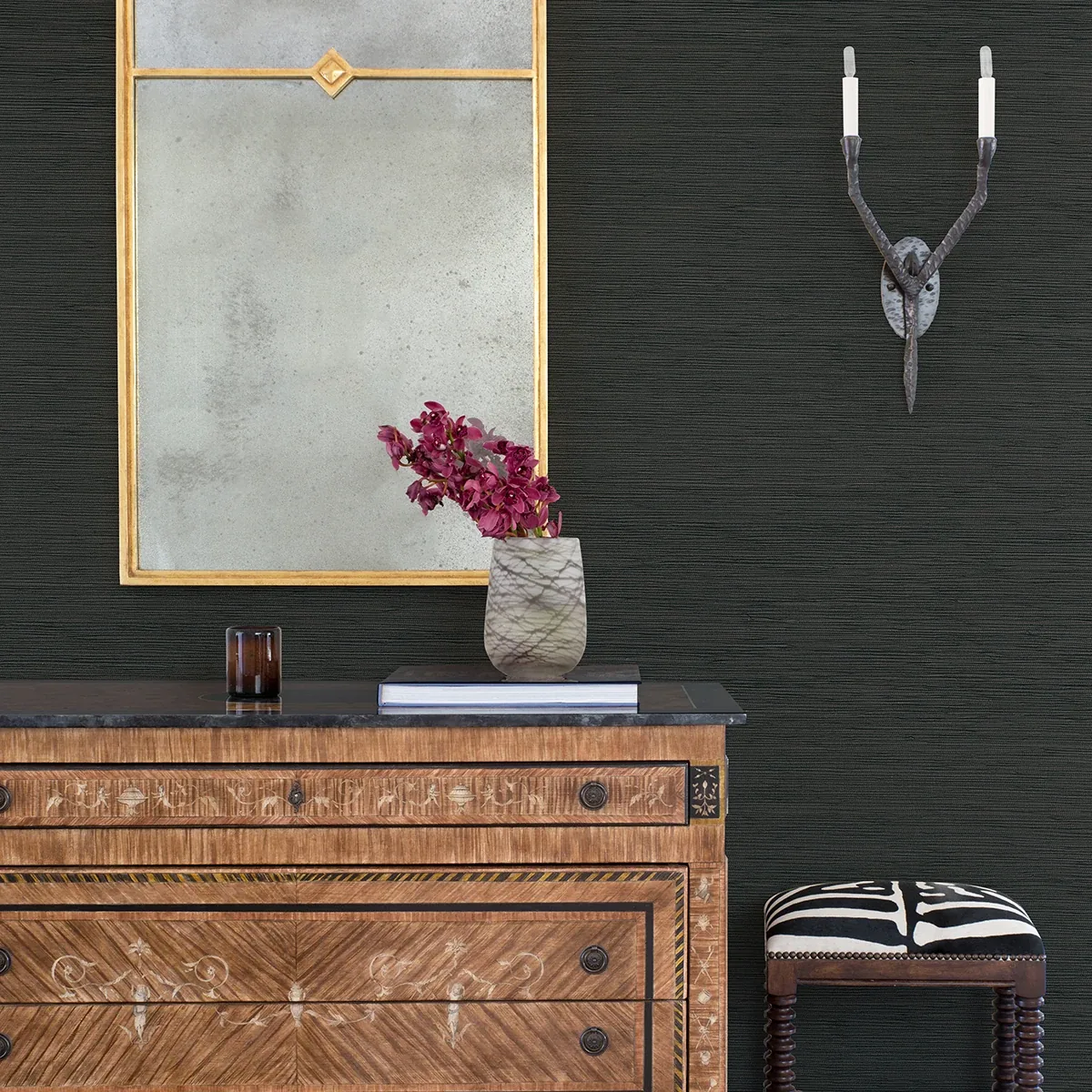 A-Street Prints Kira Charcoal Hemp Grasscloth Wallpaper | Wallpaper Twins A-Street Prints Kira Charcoal Hemp Grasscloth Wallpaper - SKU 2972-86132