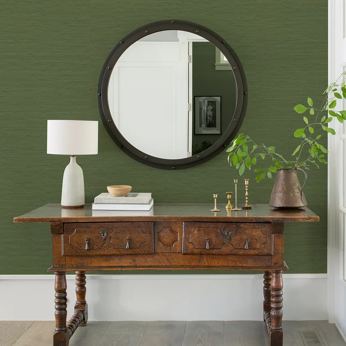 A-Street Prints Kira Green Hemp Grasscloth Wallpaper | Wallpaper Twins A-Street Prints Kira Green Hemp Grasscloth Wallpaper - SKU 2972-86129