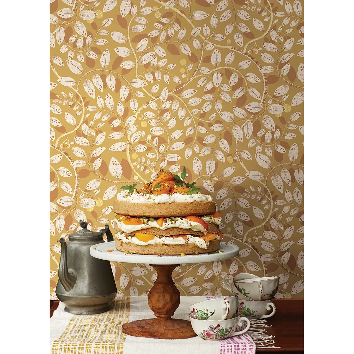 A-Street Prints Kirke Yellow Leafy Vines Wallpaper - SKU 2932-65108