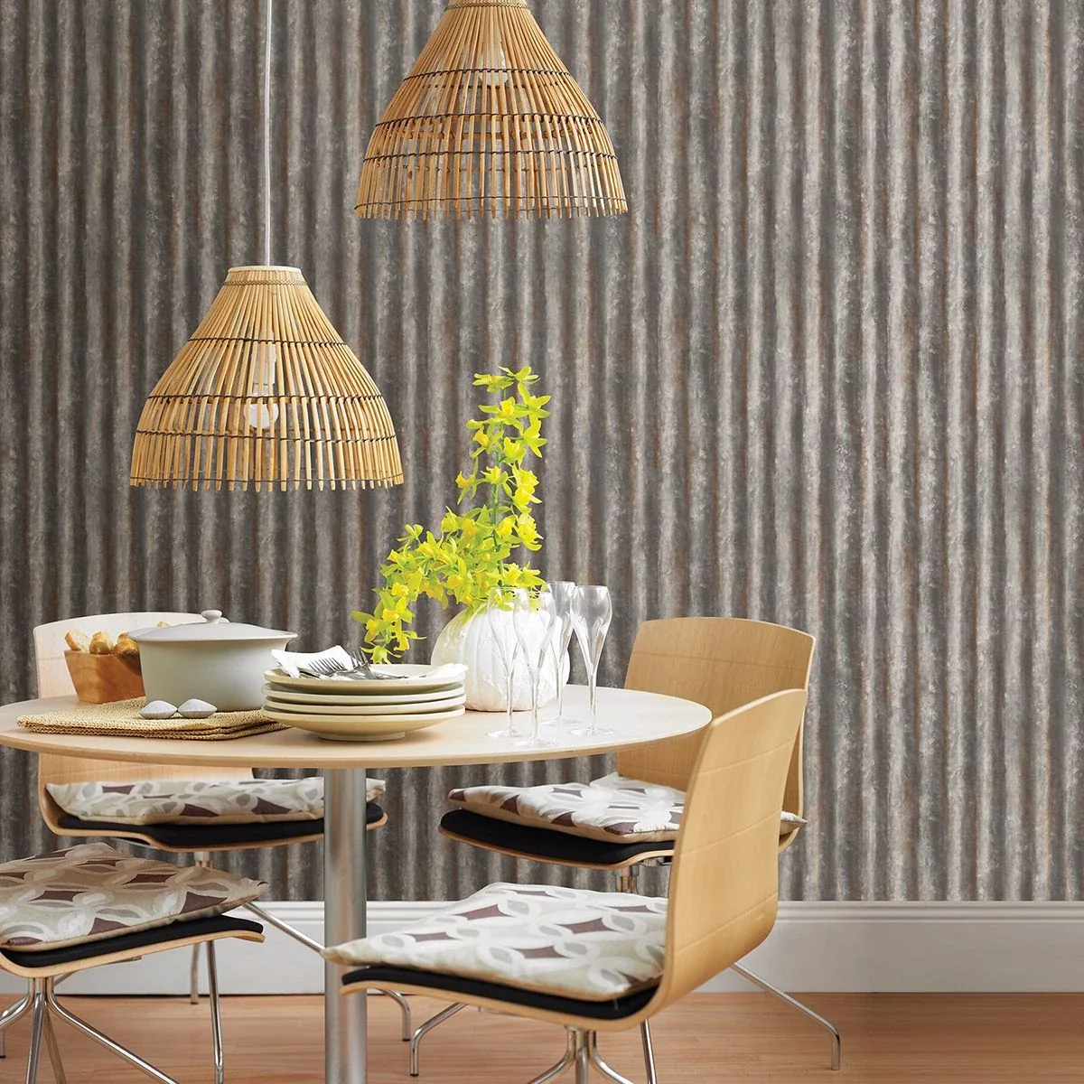 A-Street Prints Kirkland Charcoal Corrugated Metal Wallpaper - SKU 2922-22333