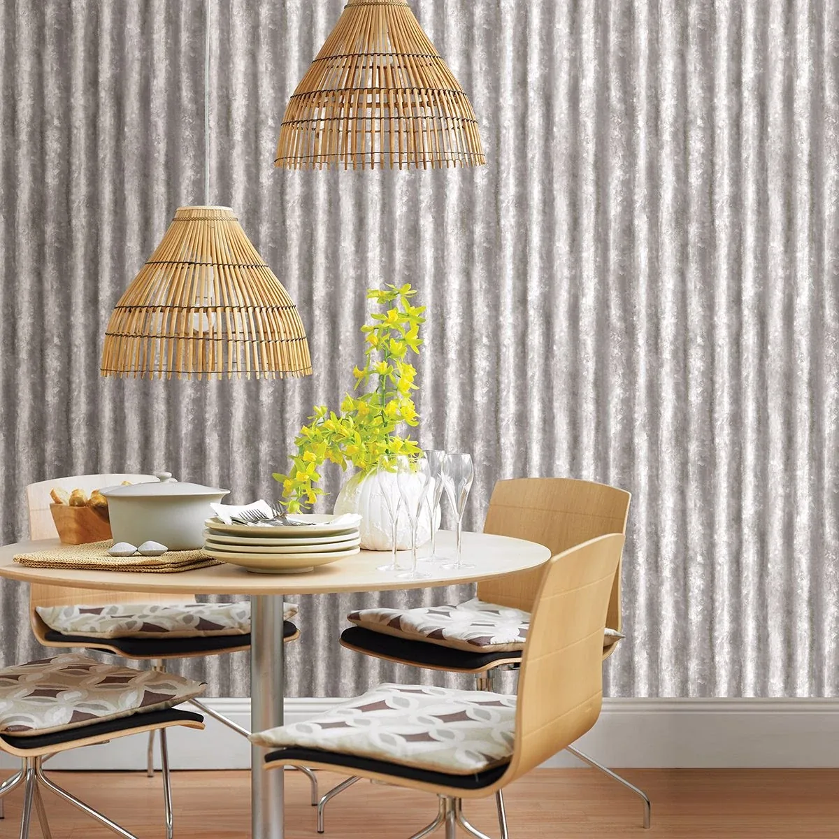 A-Street Prints Kirkland Silver Corrugated Metal Wallpaper | Wallpaper Twins A-Street Prints Kirkland Silver Corrugated Metal Wallpaper - SKU 2922-22336