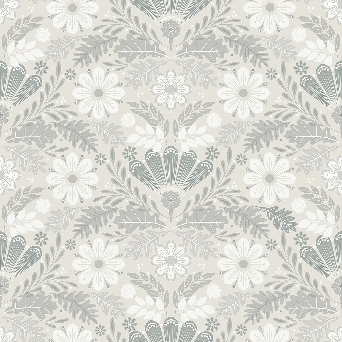 A-Street Prints Klockrike Light Grey Botanical Damask Wallpaper - SKU 2999-24125