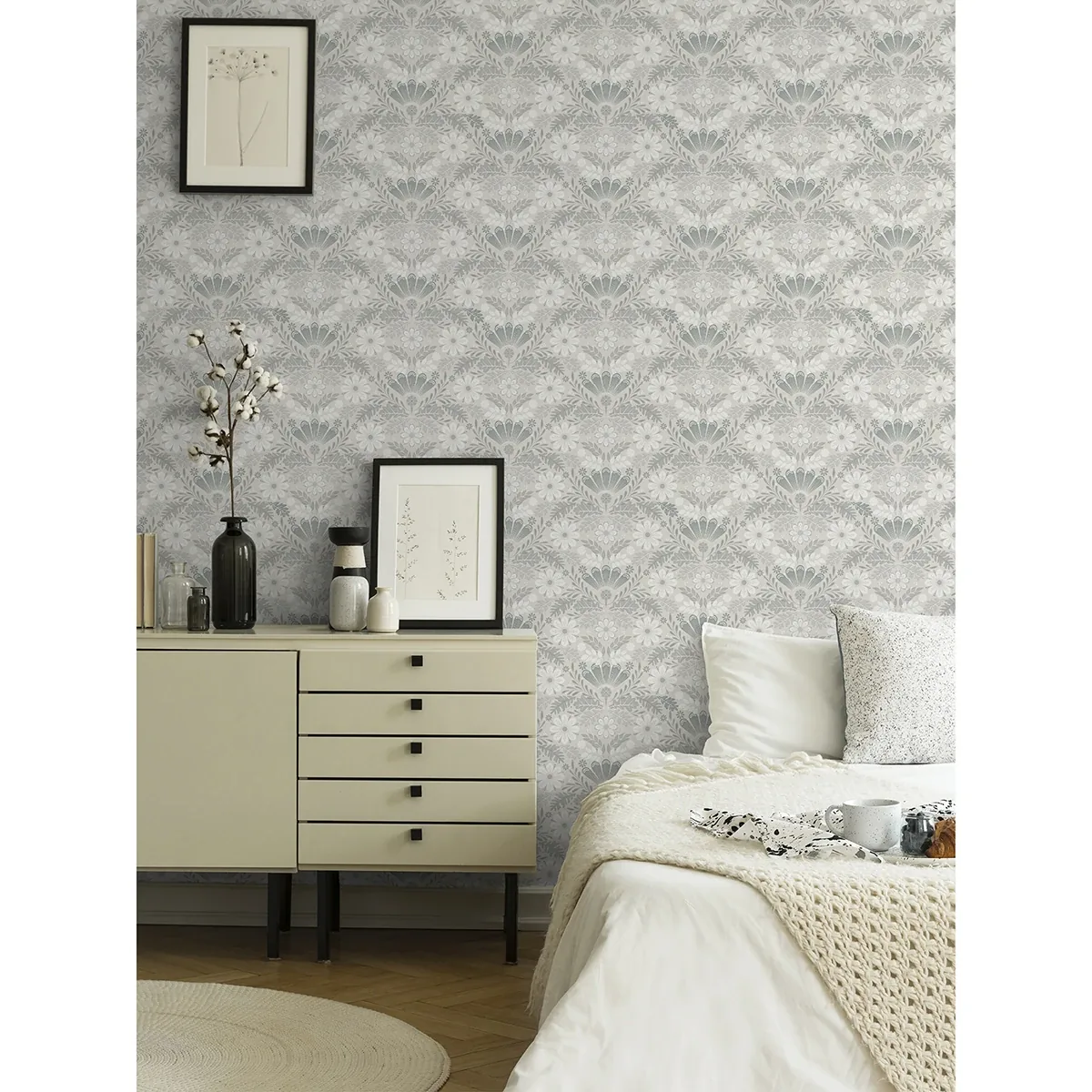 A-Street Prints Klockrike Light Grey Botanical Damask Wallpaper - SKU 2999-24125