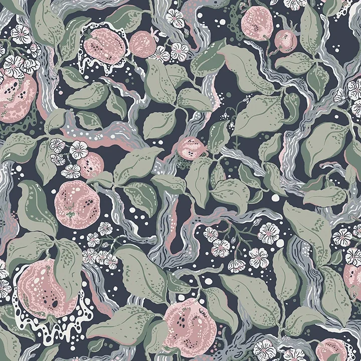 4143-22028 | Kort Dark Blue Fruit and Floral Wallpaper