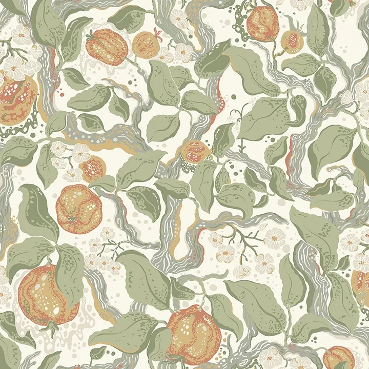 4143-22026 | Kort Green Fruit and Floral Wallpaper