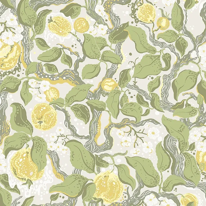 A-Street Prints Kort Yellow Fruit and Floral Wallpaper - SKU 4143-22027