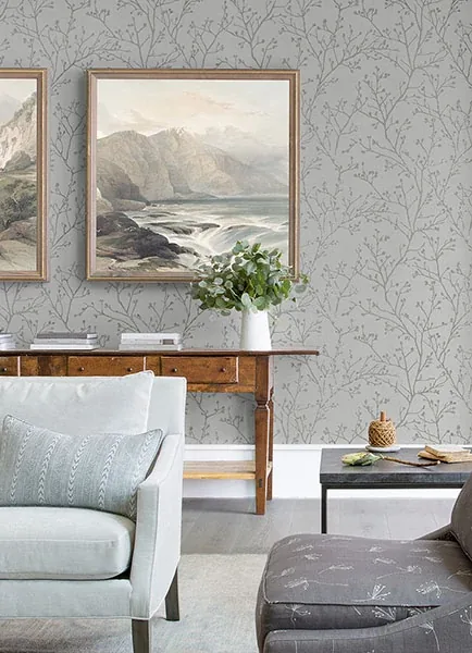 A-Street Prints Koura Platinum Branches Wallpaper | Wallpaper Twins A-Street Prints Koura Platinum Branches Wallpaper - SKU 2976-86456