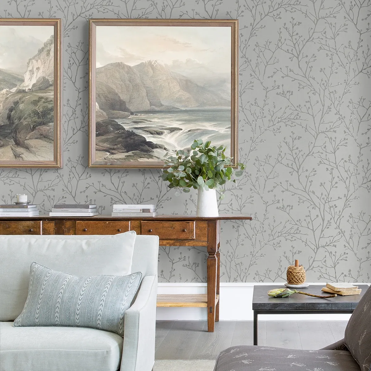 A-Street Prints Koura Platinum Budding Branches Wallpaper - SKU 4019-86456