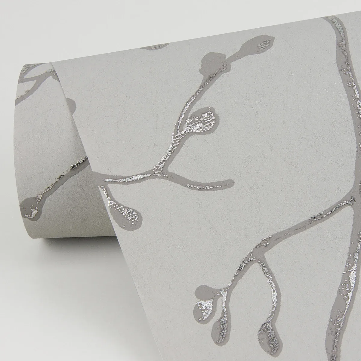 A-Street Prints Koura Silver Budding Branches Wallpaper - SKU 4019-86453