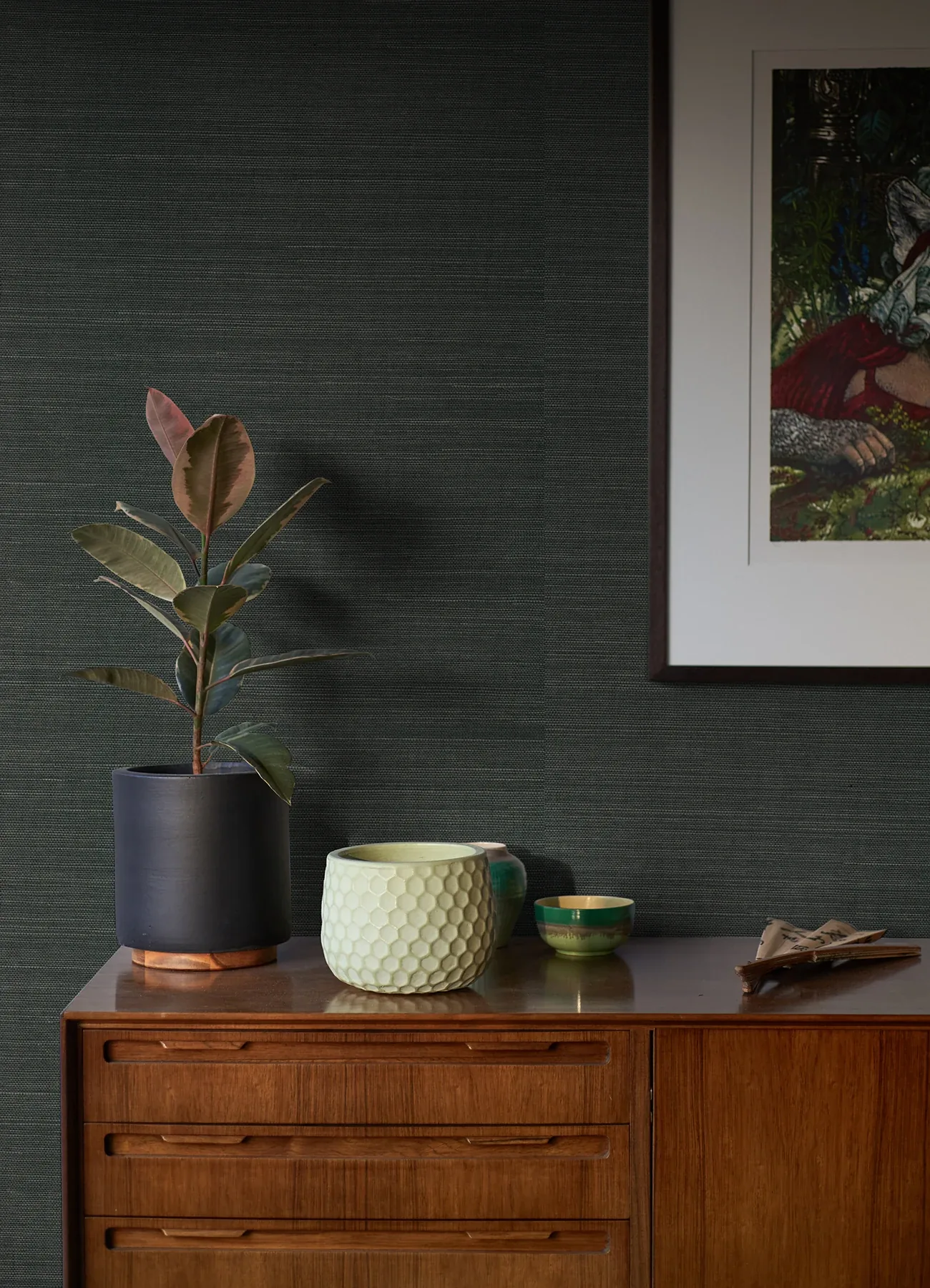 A-Street Prints Kowloon Charcoal Sisal Grasscloth Wallpaper - SKU 2923-80075