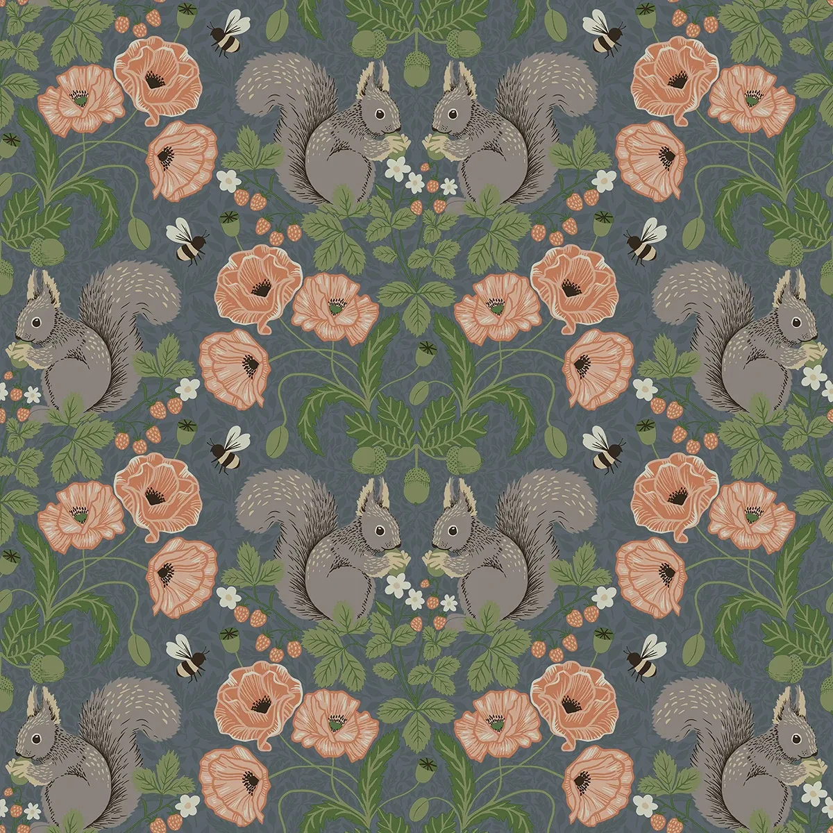 2999-44122 | Kurre Blue Woodland Damask Wallpaper