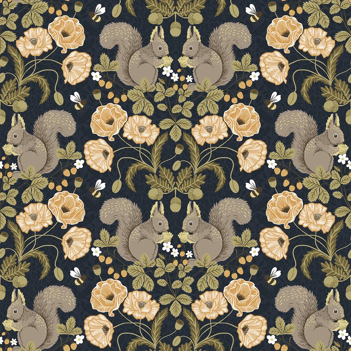 2999-44123 | Kurre Dark Blue Woodland Damask Wallpaper