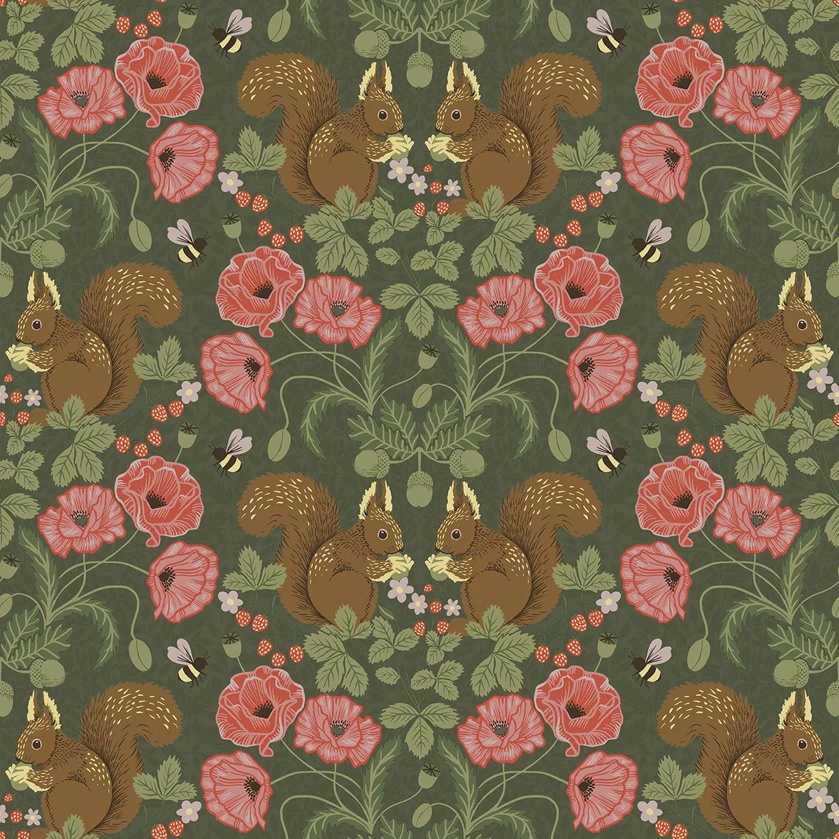 2999-44124 | Kurre Dark Green Woodland Damask Wallpaper