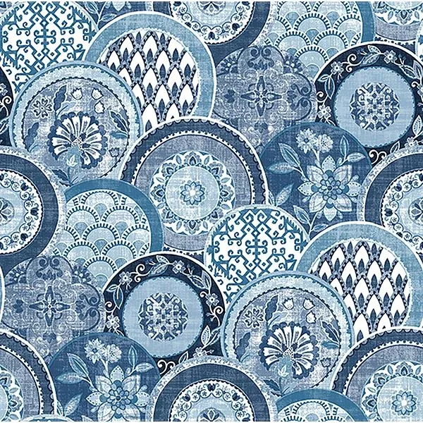 2744-24148 | Laguna Blue Plate Wallpaper
