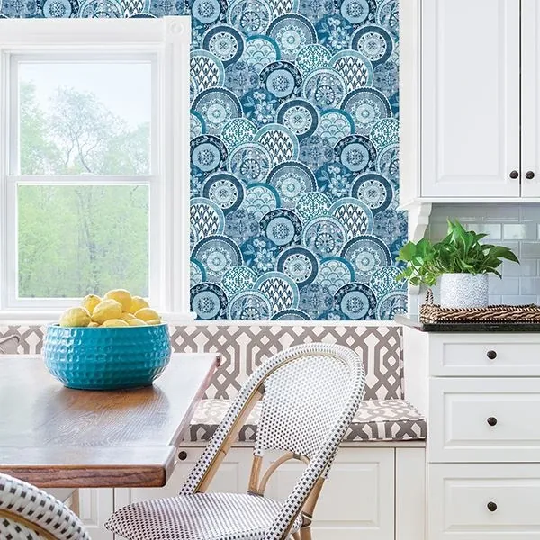 A-Street Prints Laguna Blue Plate Wallpaper - SKU 2744-24148