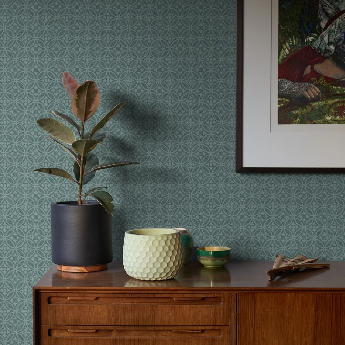 A-Street Prints Larsson Teal Ogee Wallpaper - SKU 2970-26133