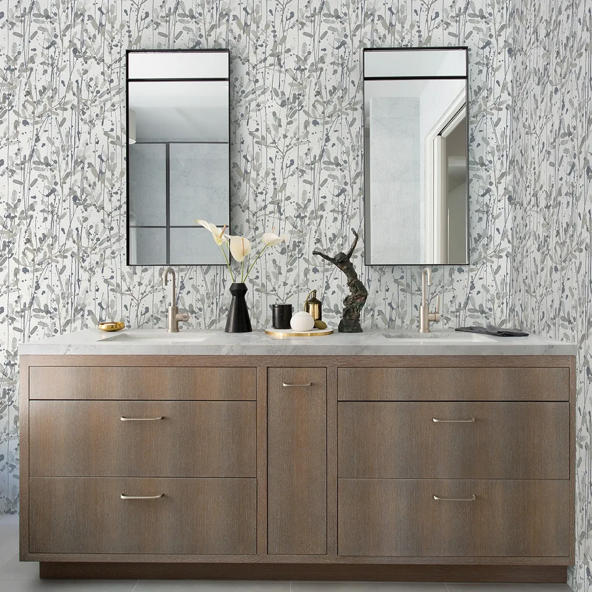 A-Street Prints Leandra Grey Floral Trail Wallpaper - SKU 2975-26238