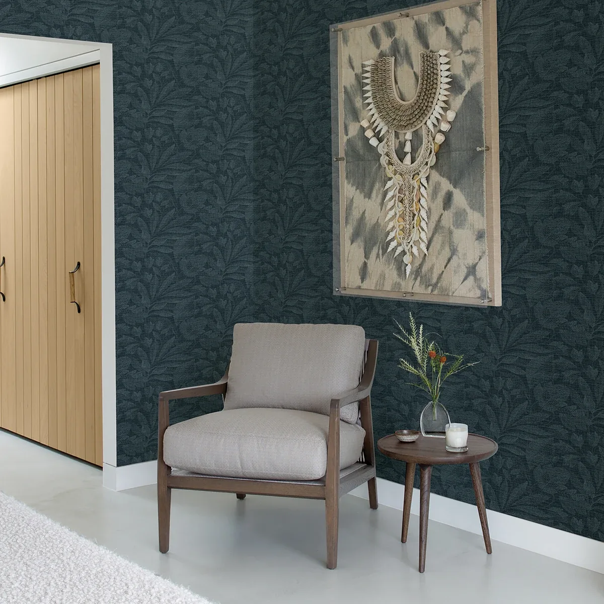 A-Street Prints Lei Navy Etched Leaves Wallpaper - SKU 2971-86153