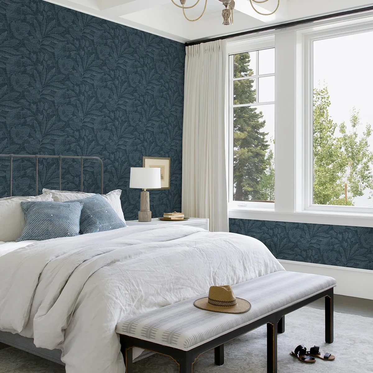 A-Street Prints Lei Navy Leaf Wallpaper - SKU 2972-86153