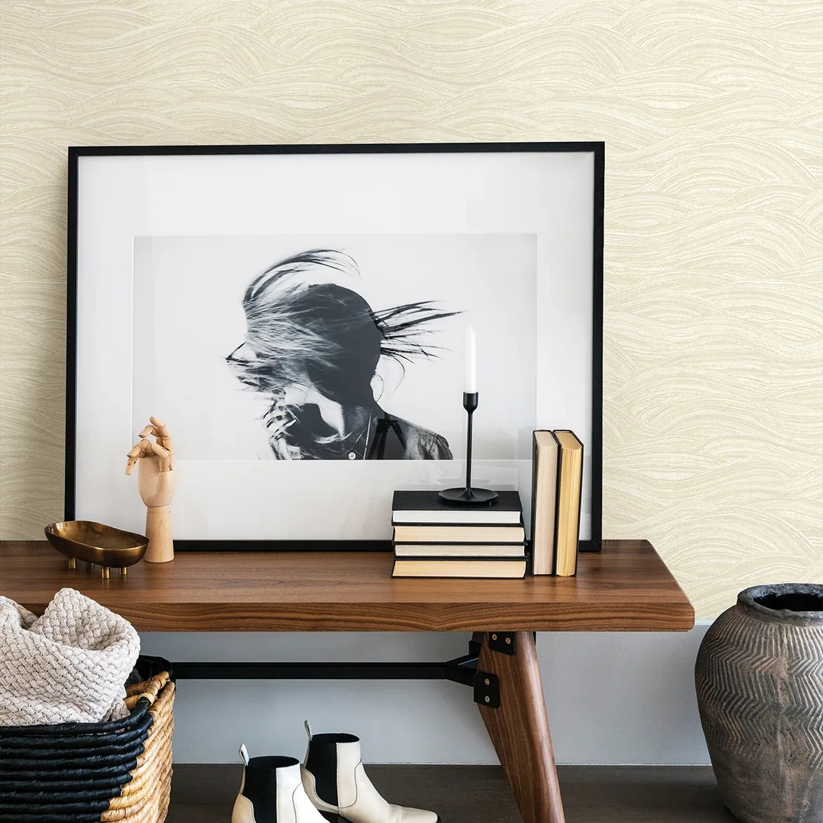 A-Street Prints Leith Cream Zen Waves Wallpaper - SKU 2971-86362