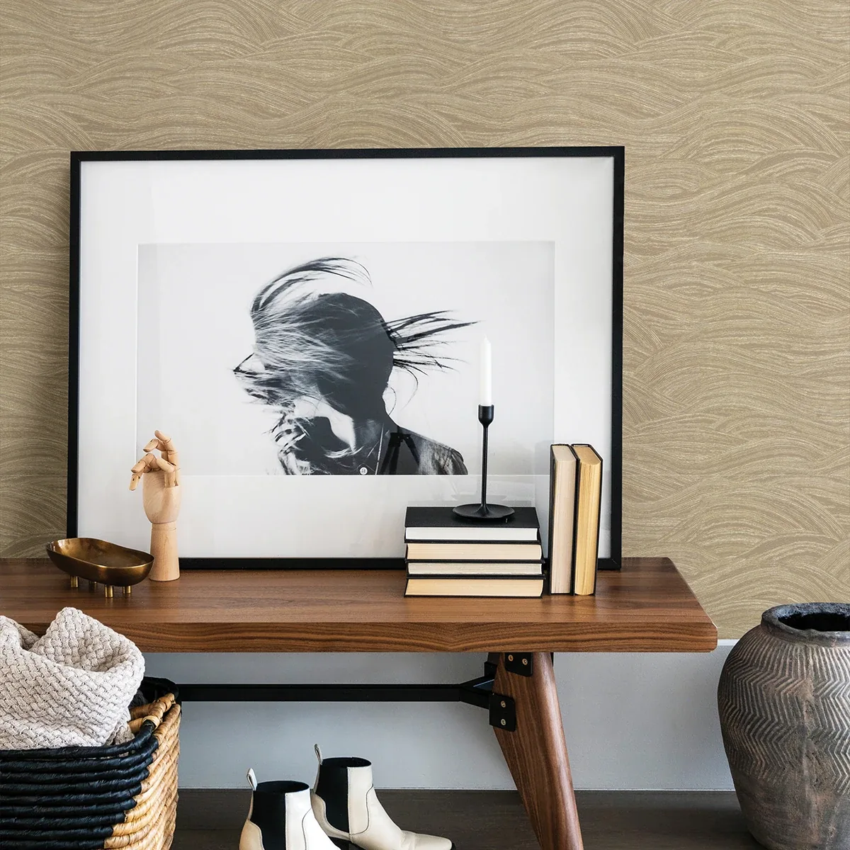 A-Street Prints Leith Gold Zen Waves Wallpaper - SKU 2971-86364
