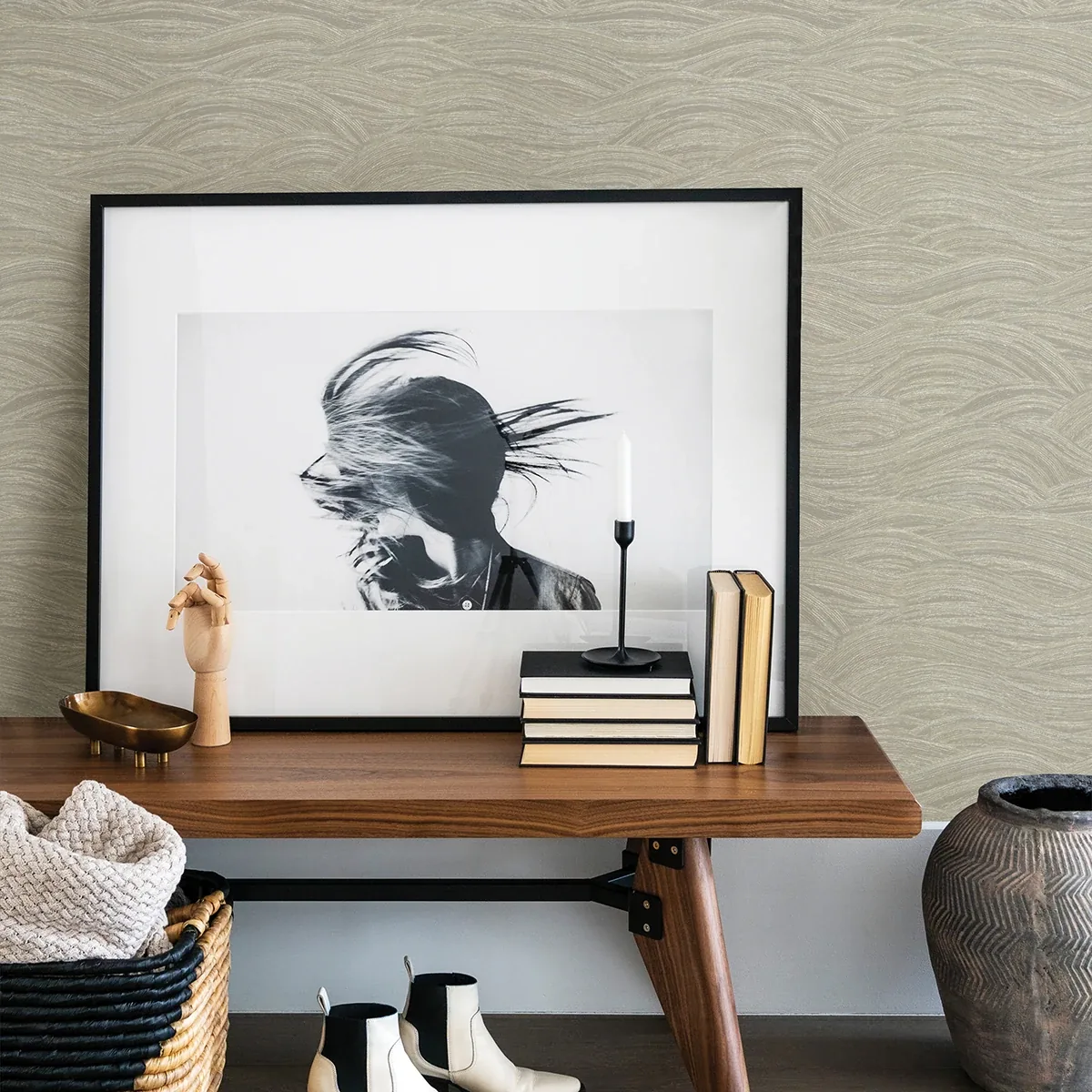 A-Street Prints Leith Taupe Zen Waves Wallpaper - SKU 2971-86366