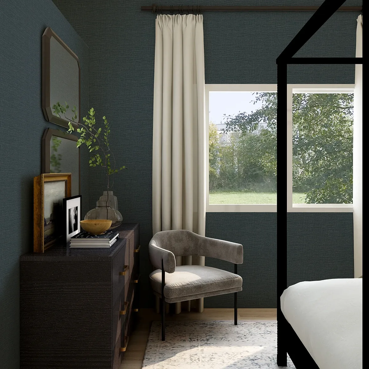 A-Street Prints Lela Navy Faux Linen Wallpaper - SKU 2971-86181