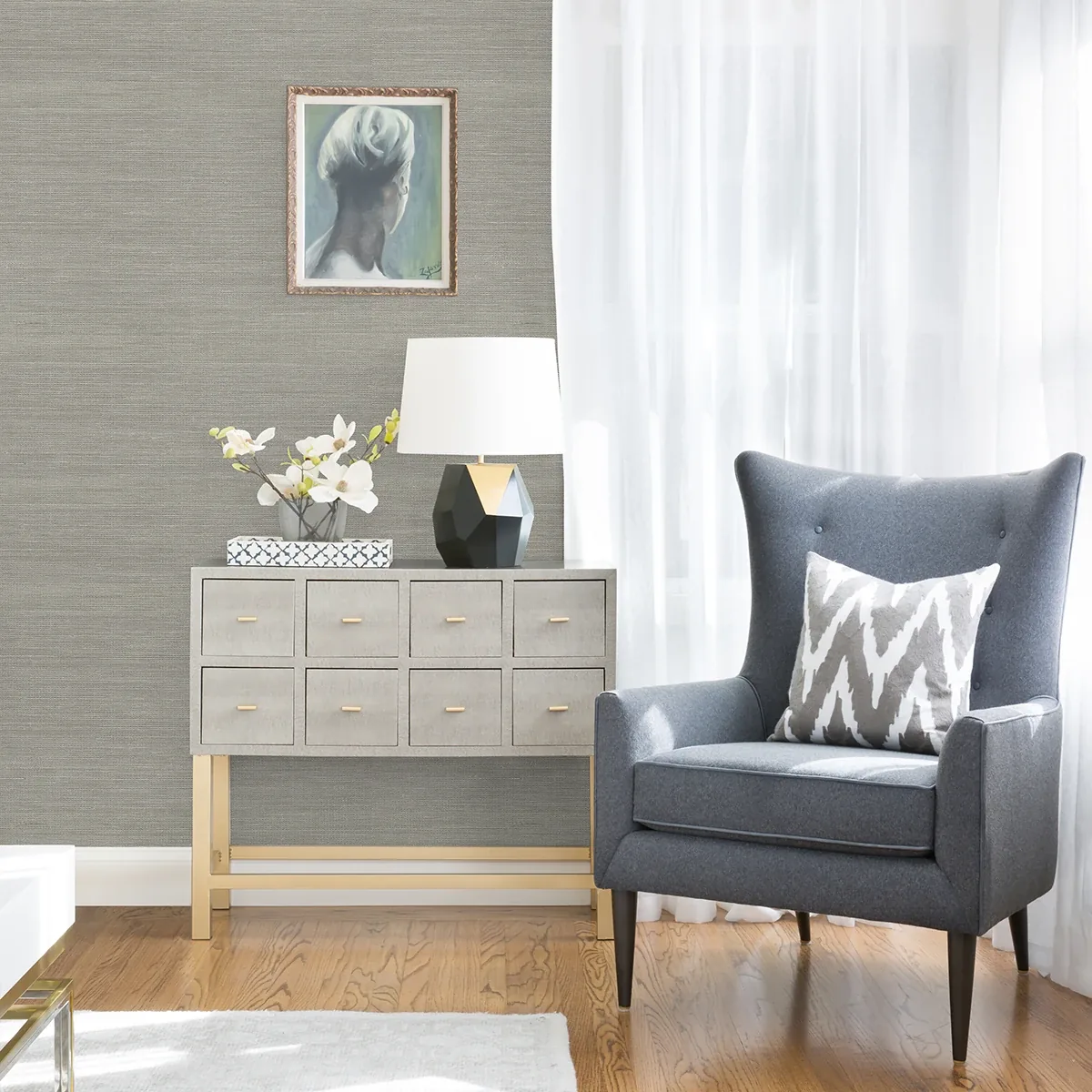 A-Street Prints Liaohe Silver Raffia Grasscloth Wallpaper - SKU 2972-80032