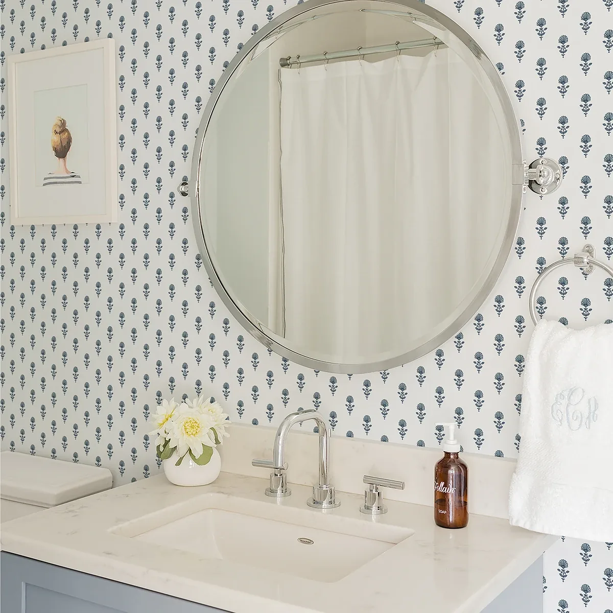 A-Street Prints Libby Blue Heather Mini Floral Wallpaper - SKU AST4337