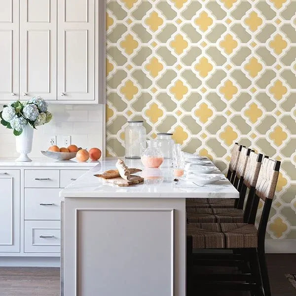 A-Street Prints Lido Mustard Quatrefoil Wallpaper - SKU 2744-24124