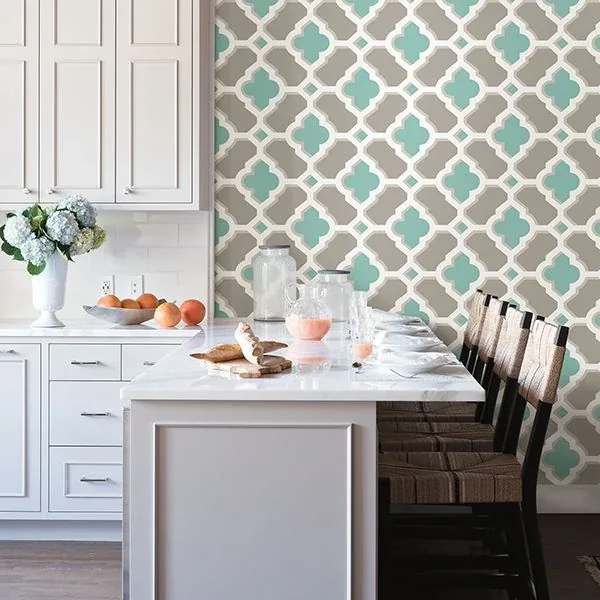 A-Street Prints Lido Turquoise Quatrefoil Wallpaper - SKU 2744-24123