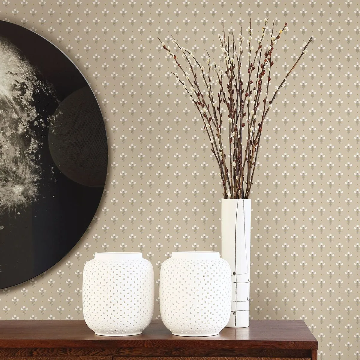 A-Street Prints Lili Beige Miniature Floral Wallpaper - SKU 2948-33027