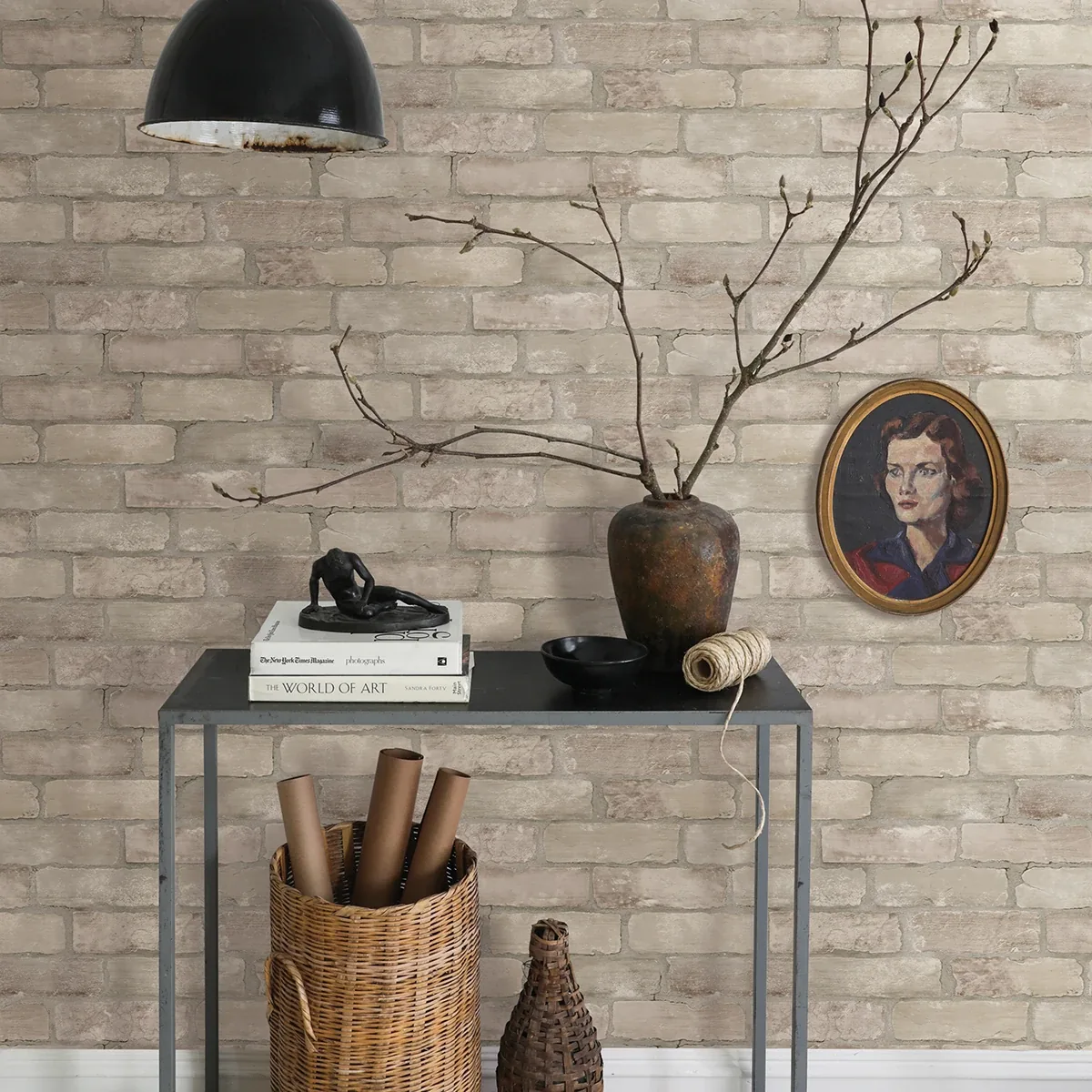 AST4076 | Limewashed Bone Weathered Brick Wallpaper